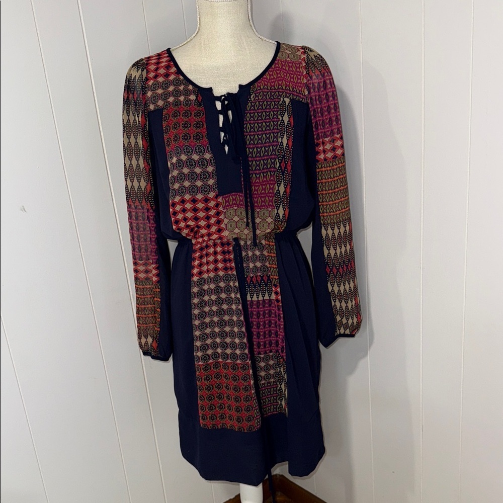 Maeve Multicolor Patchwork Long Sleeve Dress